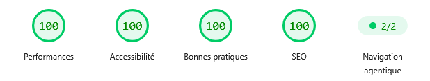 Score PageSpeed desktop 100 sur 100 de prospeos.com : Performances, Accessibilité, Bonnes pratiques et SEO