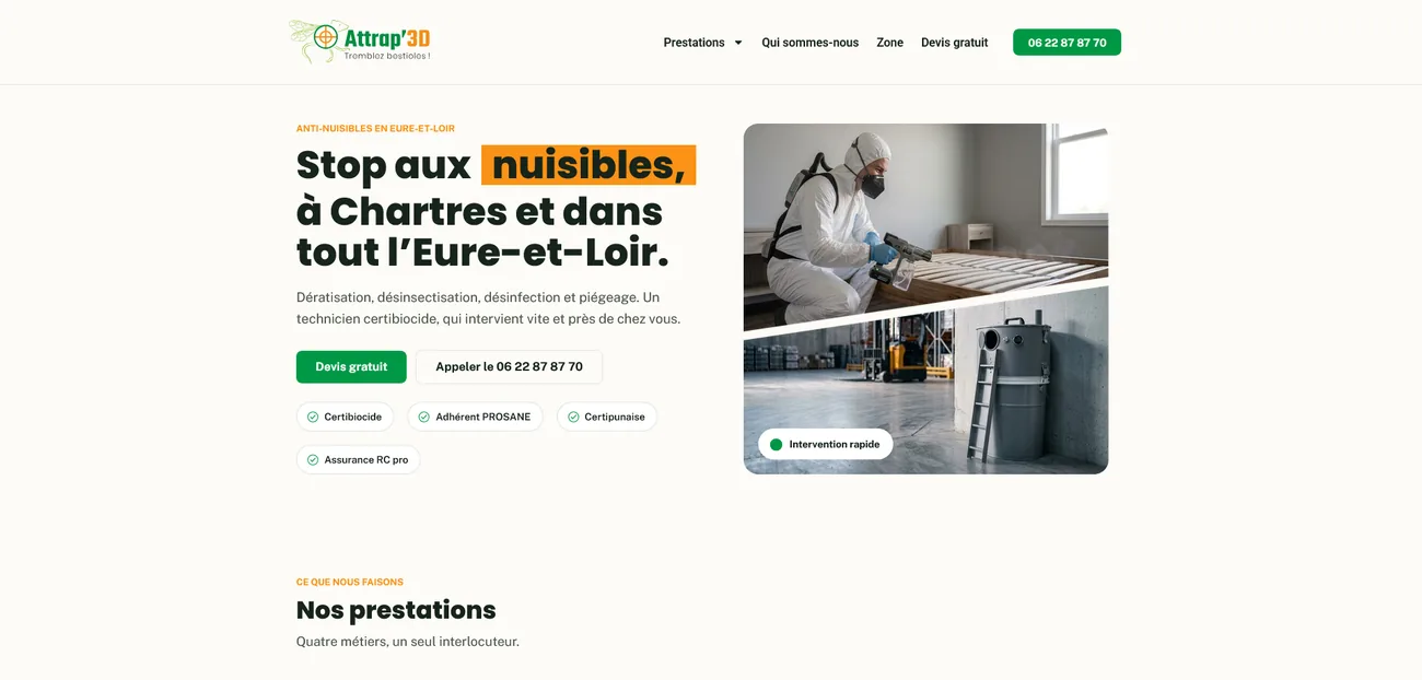 Aperçu desktop du site Attrap'3D réalisé par PROSPEOS