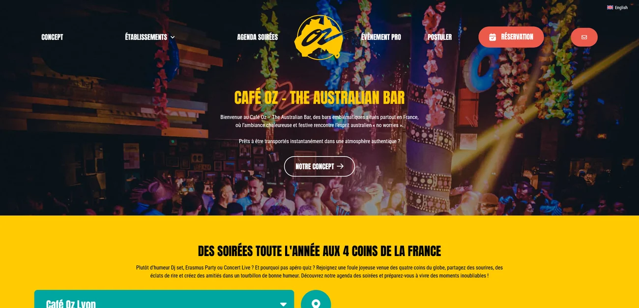 Aperçu desktop du site Café Oz réalisé par PROSPEOS