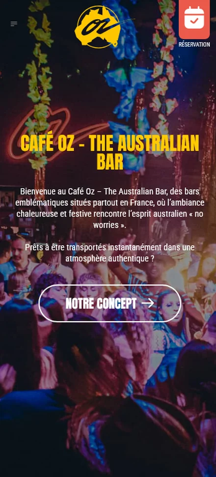 Aperçu mobile du site Café Oz