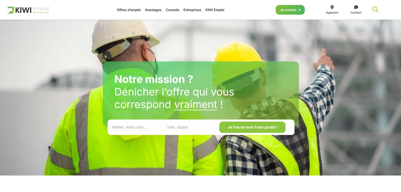 Aperçu desktop du site KIWI Emploi réalisé par PROSPEOS