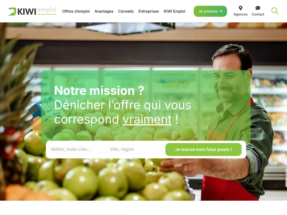 Aperçu du site KIWI Emploi réalisé par PROSPEOS