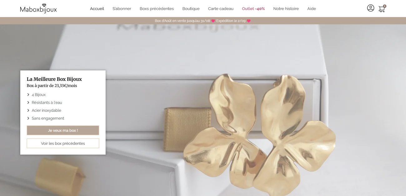 Aperçu desktop du site Maboxbijoux réalisé par PROSPEOS
