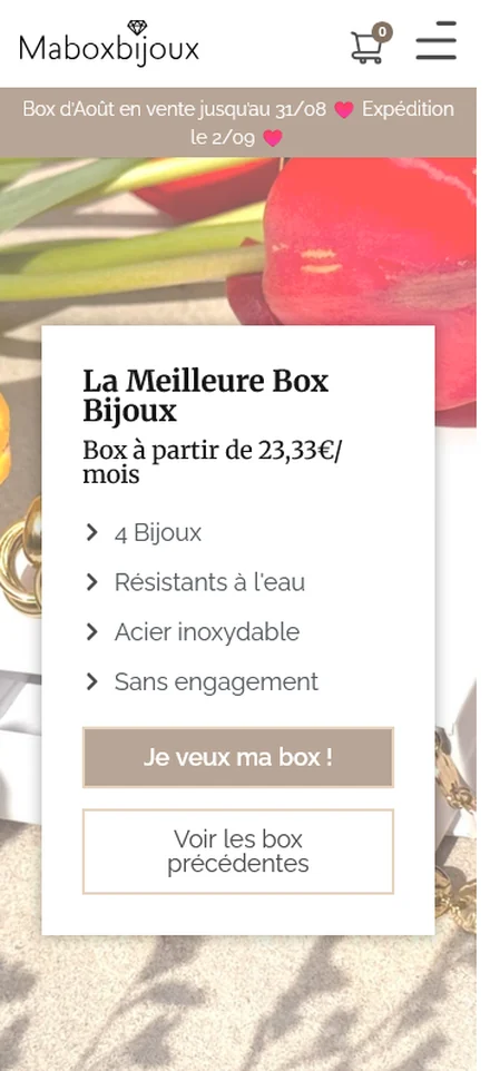Aperçu mobile du site Maboxbijoux