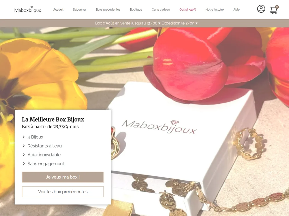 Aperçu du site Maboxbijoux réalisé par PROSPEOS