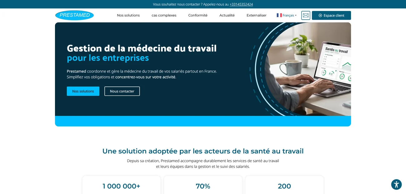 Aperçu desktop du site Prestamed réalisé par PROSPEOS
