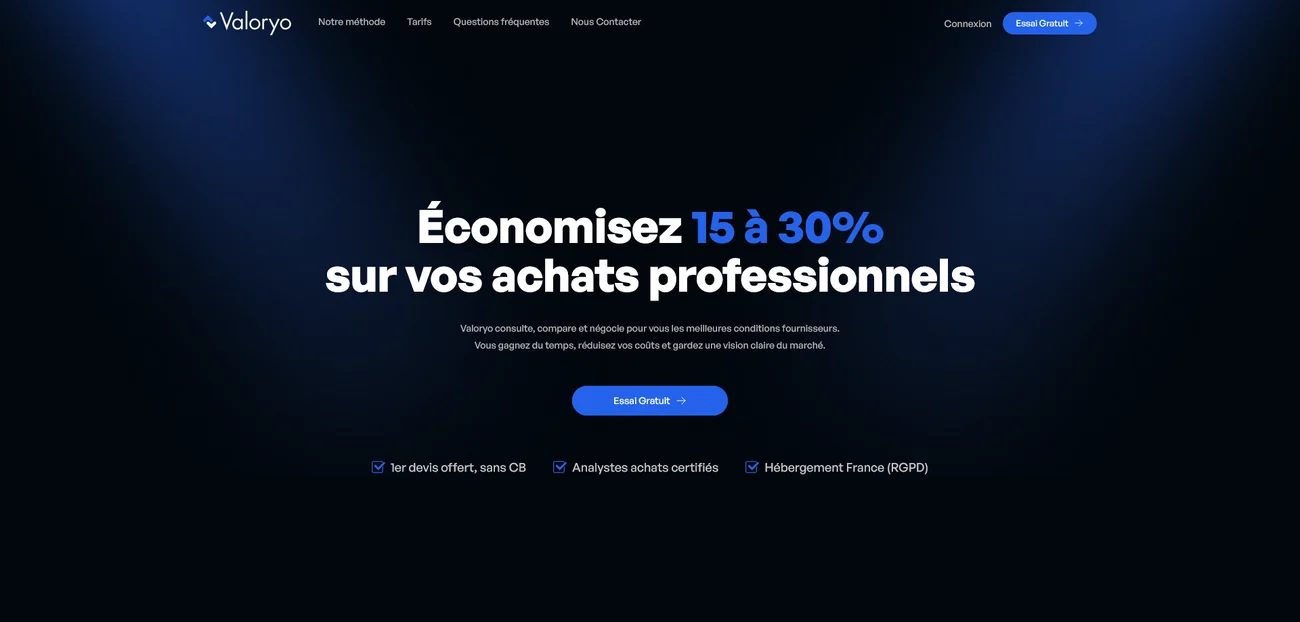 Aperçu desktop du site Valoryo réalisé par PROSPEOS