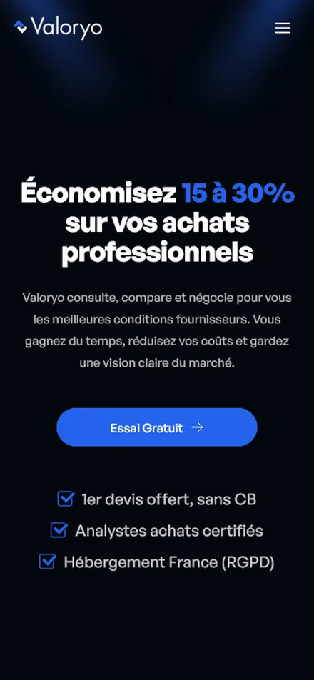 Aperçu mobile du site Valoryo